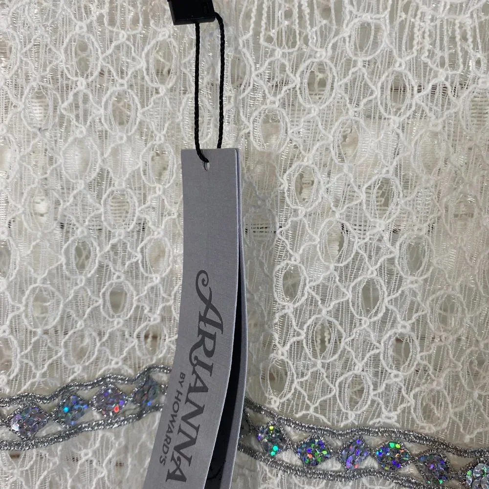 Arrianna by Howard's Ivory Sheer Lace Long Sleeve Top Women's Size Small Medium - Picture 5 of 11